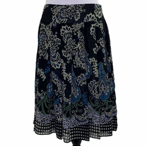EMMA James Black Multicolor Paisley Midi Skirt 6P - Picture 1 of 7